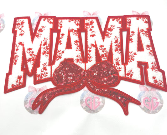 Mama Floral Shirt Patch~ Large Mama shirt iron on patch ~ sequin bow shirt patch