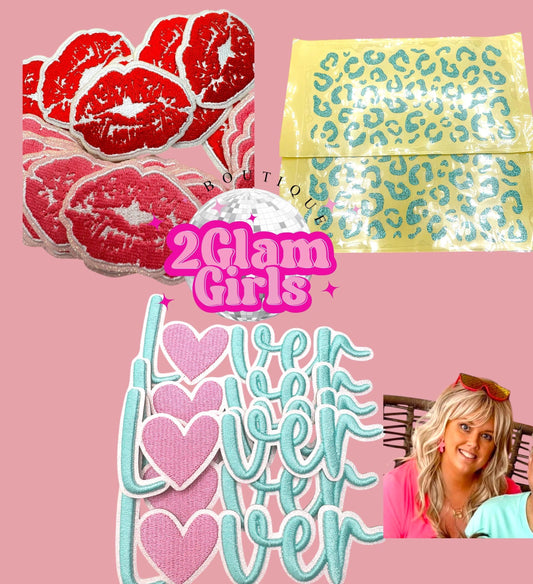 The Heather Collection - DTF jade cheetah transfer - lips - and Lover ~ glitter patches ~ iron on patches
