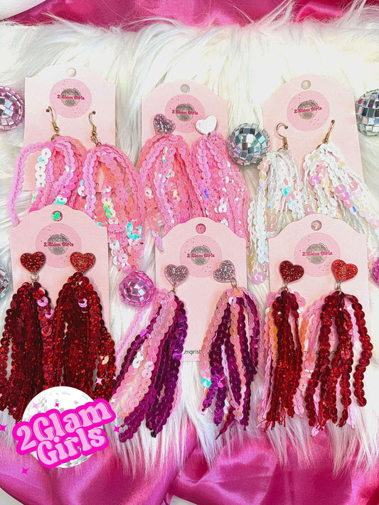Valentines Sequin Earrings , Valentines glitter sparkle earrings