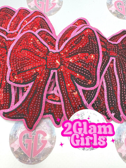 Trucker hat Patch ~ Red Sequin Hot pink glitter Coquette patches , bow red glitter patch