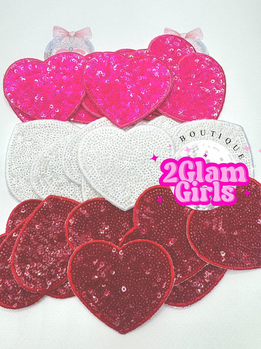 Large and Small Sequin Patches , Valentines patches , sequins hearts ~ iron on patches