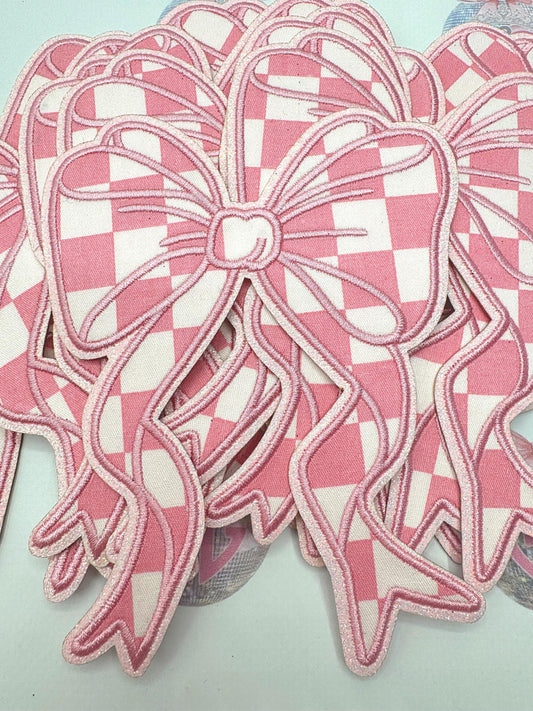 Side Bows ~ Pink and white check with light pink threads ~ iron on Bows ~ hat bows